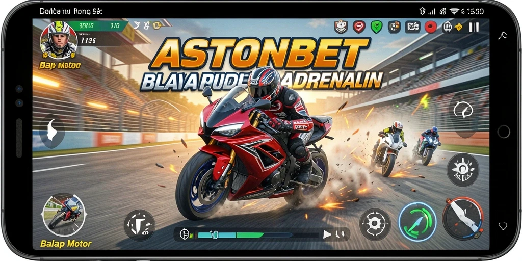 Antarmuka game ASTONBET yang menampilkan balap motor yang seru.