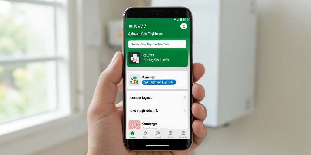 Tampilan antarmuka NV77 untuk cek tagihan listrik yang informatif.