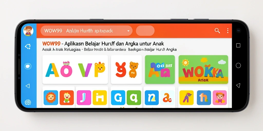 Antarmuka WOW99 yang cerah dan interaktif untuk belajar huruf dan angka.